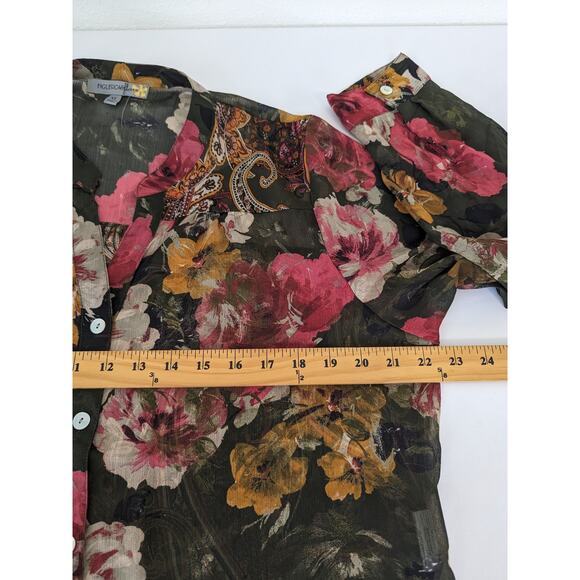 Figueroa & Flower Womens Wimsygoth Dark Floral Back‎ Button Up Top Sz XL Sheer - Picture 8 of 9